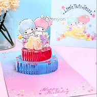 3D Little twin stars happy birthday card