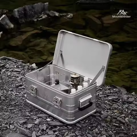 MOUNTAINHIKER Outdoor Storage Box Camping Picnic Travel Aluminum Alloy Large Capacity Box Silver Sto