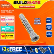 BUILDMATE Wadfow Universal Plastic Anchor Tox 6MM - 10MM Wall Plug Gripper Screw Nail Drive Drywall 