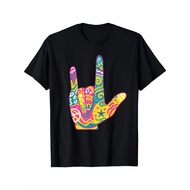 Men's ASL Hand Gesture Chart T-Shirt - Black with Colorful Sign Language Design & ASL Alphabet - Bre