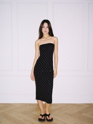 Rush Official Jenny Crystal Knit Midi Dress เดรสเกาะอกประดับคริสตัล *พร้อมส่ง*