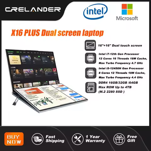 CRELANDER 16" Dual Touch Screen Laptop Intel i5i7 12th Gen 12 Cores IPS Screen 32GB RAM M2 SSD Windo