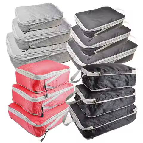 Luggage Cubes Organizer Portable Travel Storage Bag Compressible Packing Cubes Foldable Waterproof T