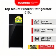 SG Stock Toshiba GR-AG55SDZ(XK) Black Tempered Glass Top Mount Freezer Refrigerator,510L,Energy Rating 3 Ticks