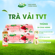 [Thùng 24 chai 450ml] Trà Vải TVT- thanh mát tự nhiên từ nước cốt vải thiều trà xanh nguyên chất