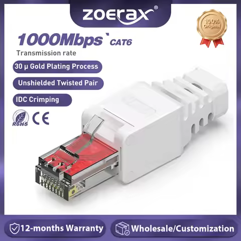 ZoeRax Tool Free RJ45 CAT6 Connector Ethernet Termination Plugs, 23AWG to 26AWG Cable Internet Plug 