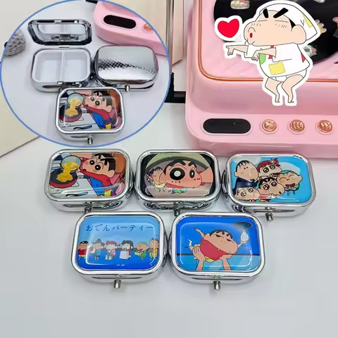 Crayon Shin-chan Mini Portable 2 Grids Pill Box Travel Medicine Organizer Container Anime Sealed Tab