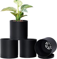 D'vine Dev 4 Pack 6 Inch Modern Plastic Plant Pots, Small Garden Planters for Plant with Drainage Ho