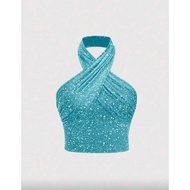 SShine Sweetra Women's Criss-cross Backless Sparkle Tank Top