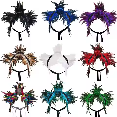 Party Scarf Feather Fake Collar Shawl with Ribbon Ties Gothic Style Natural Feather Cape Halloween F