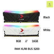 แรม 8GB , 16GB bus3200 สีขาว // สีดำ (RAM PNY XLR8 EPIC-X RGB 8GB DDR4 3200 CL16 (8x1) White // Black) ประกัน S-Trek (Achieva) Life time