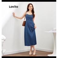 Lovito Casual A-Line Denim Dress Spaghetti Strap (New)