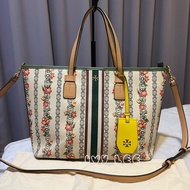 TORY BURCH GEMINI LINK （已售出）帆布花卉托特包 抹茶綠 斜背包 二手精品