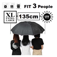 135cm UV Block Auto + XL Payung Auto Open Golf Umbrella Big Size Oversize 3 Person Besar Hujan