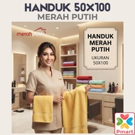 MERAH KATUN RED AND WHITE TOWEL 50x100 - MUTIA Towel MP 50x100 TOWEL/ 50x100 COTTON TOWEL/