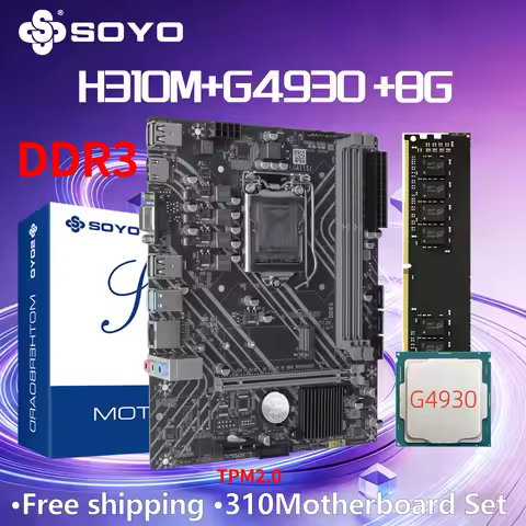 SOYO H310M DDR3 Motherboard G4930 CPU 8G RAM Intel LGA1151 TPM2.0 Computer Combo Kit Xeon PC gaming 