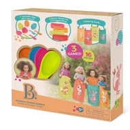 B. toys – 3 Outdoor Games for Kids – Racing Sacks & 3 – Legged Race Bands – Egg – and – Spoon Game