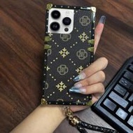 1ชิ้น เคสโทรศัพท์ TPU สีน้ำตาลลายหนังดอกไม้ พร้อมสายคล้องสีดำ, มุมเสริมความแข็งแรง, กันกระแทก, ดีไซน