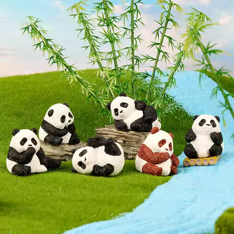 Mini Cute Panda Animals Figurine Animal Model Micro Landscape Home Decor Miniature Fairy Garden Deco
