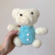 二手 手工製 娃娃 可愛 小熊 熊 藍色 毛線 玩偶 鉤針 編織