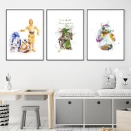 Star Wars Art Prints R2D2 C-3PO Watercolor Painting BB8 Droid Empire Canvas Poster Yoda Artwork Wall
