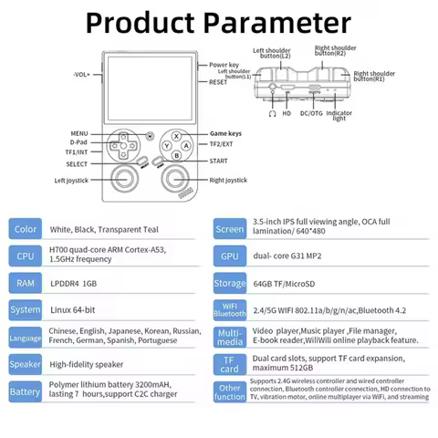 RG35XX PRO Video Game Console 30+ Emulators 3.5" IPS 14000+ Games 64G+ 256G Linux Support TV Output 