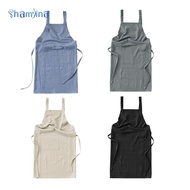 Shamjina Linen Apron with Pocket Bib Apron Linen Art Apron Casual Apron Double Shoulder Apron for Wo