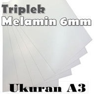 Triplek Melamin 6mm Ukuran A3 297x420 mm (isi 4 pcs) Triplek Puti