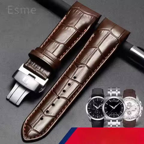 For Tissot 1853 Couturier Arc Interface Watchband Butterfly Clasp Male Cowhide Leather Watch Strap T