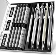 Four Candies 0.9mm Metal Mechanical Pencil Set with Case - 4PCS Fancy Mechanical Pencils, 8 Tubes HB