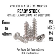 M3 M3.5 M4 M5 (6mm - 40mm) Self Tapping Screw Philips Pan Round Head Phillips Cross Screw Stainless Steel 304 DIN7981