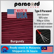 Made in USA - 3mm Type II 425 Tali Paracord Rope Parachute Cord - Burgundy