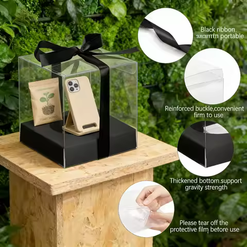 5/20PCS Party Gift Wrapping Transparent Gift Box, 3.5-inch, with Ribbon, Laminated PVC, with Tray, S