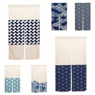 Japanese Wave Geometric Pattern Linen Door Curtain Home Decoration Izakaya Kitchen Entrance Half Cur
