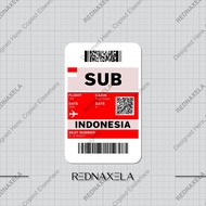 Stiker Vinyl Boarding Pass SUB Surabaya Indonesia Stiker Koper Outdoor Waterproof Sticker