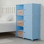 【藤立方】組合3層6格收納置物架(3門板+3置物盒+調整腳墊)-DIY 粉藍色