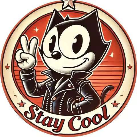 Felix Cat Vintage Retro Metal Wall Decor - Cool Felix Cat in Leather Jacket - Easy Hang Pre-Drilled