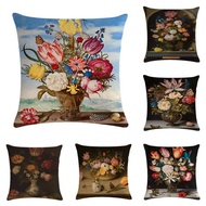 Flowers in a Glass by Ambrosius Bosschaert Linen Throw Pillow Cover Car Cushion Cover Home Decorativ