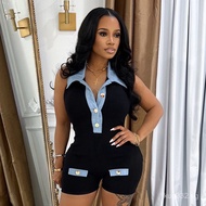New Korean Style Slimming Denim Jumpsuit polo Shorts D25RP046Summer Design Sense Women's Clothing Co