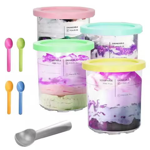 Ice Cream Containers Replacement For Ninja Creami Pints And Lids 24Oz Cups Creami Deluxe NC501 NC500