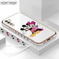 Hontinga Casing For OPPO Reno 10 Pro 2 2f 2z 3 Pro 4 4F 4Z 5 Pro 5F 6 Pro 6Z 7 Pro 7Z Z 8 Pro 8T 8Z 5G 4G Case Mickey Minnie Mouse Luxury Soft TPU Square Phone Case Full Cover Rubber Cases Anti Gores Casing For Girls