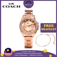[100% Original & Free Bracelet] Coach Classic Boyfriend Rose Gold Ladies Watch Jam Tangan Wanita Per
