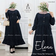 ELENA  Midi Dress Jeans Wanita Kekinian Premium Terbaru Ori - Midi Dress Busui Friendly Serut Tali P