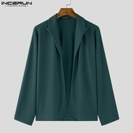 INCERUN Mens Stripe Pullovers Male Streetwear Solid Lapel Long Sleeved Cardigan (Korean Style) #2411