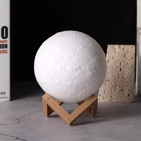 1pc Moon Lamp, LED Night Lamp DIY Planet Lamp, Moon Ball Luminous Battery Model, Wooden Stand, Gifts