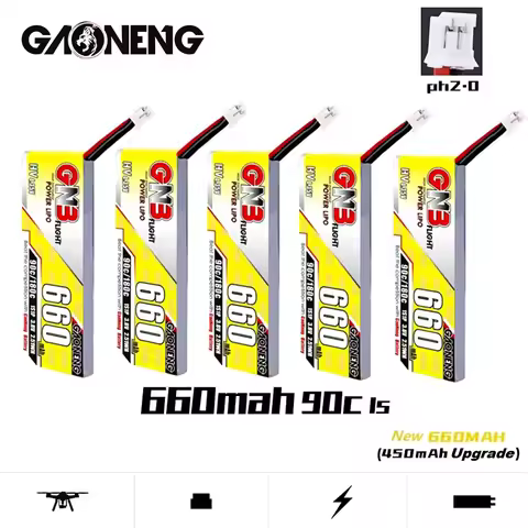 1-10Pcs Gaoneng GNB 660mAh 3.8V 1S 90C/180C HV 4.35V Lipo Battery With PH2.0 Plug For Emax Tinyhawk 
