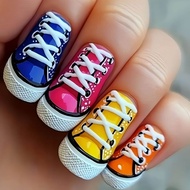Medium Square fake nails for women Y2K fashion shoes print red blue rose orange yellow colors full c