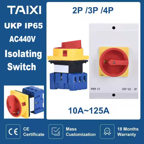 Waterproof Padlock Rotary Electrical Isolator Switch AC440V IP65 20A 32A 40A 63A 100A 125A UKP Indus