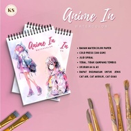 ANIME IN WATERCOLOR Buku Sketsa Mewarnai Remaja Dewasa Buku Gambar A4 A5 Cold Press 300gsm Acid Free