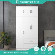 FurnitureFit CLEO 4X8FT 3 DOOR WARDROBE WITH TOP SHELF / 2 DRAWERS / ALMARI BAJU